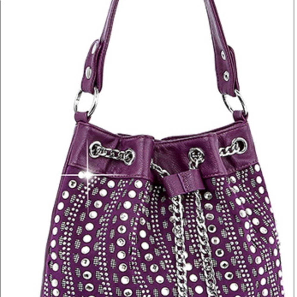 Rhinestone Bling Purple Drawstring Bag.